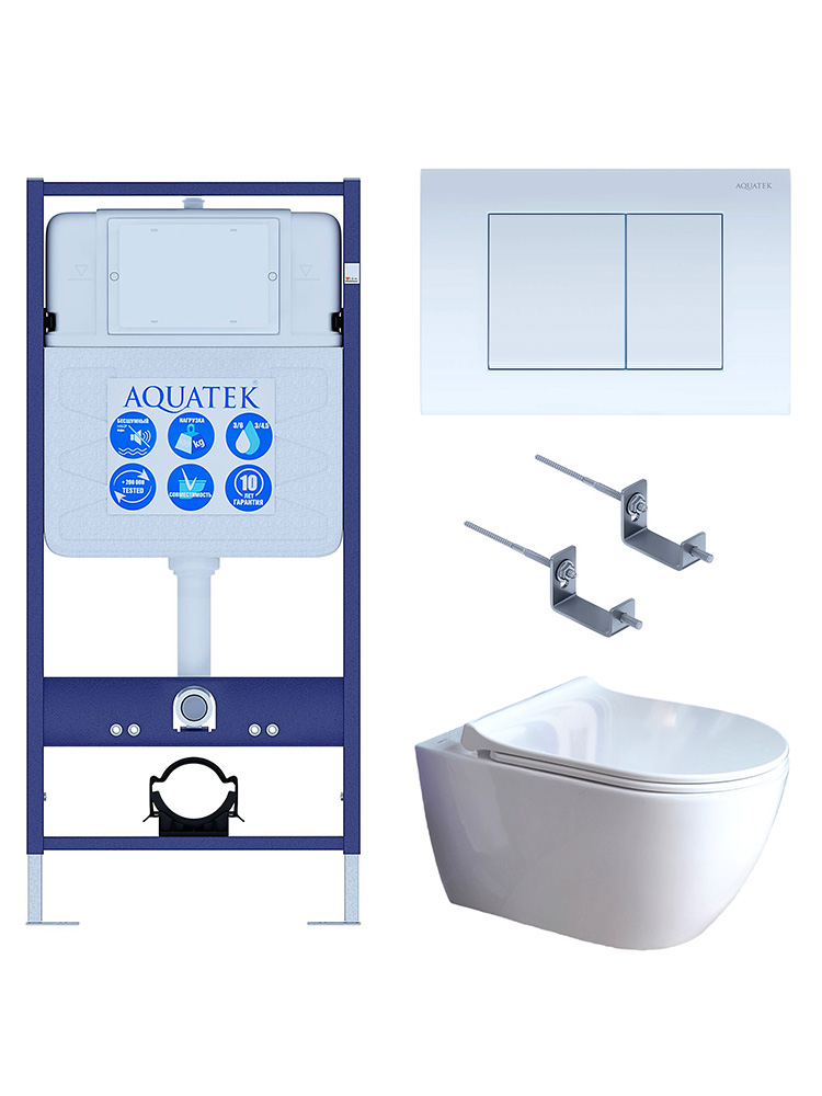 Комплект инсталляции 4 в 1 Aquatek Поларис (рама Standard, унитаз AQ0700-01, сиденье soft-close, панель KDI-0000009) ПОЛАРИС-01-009