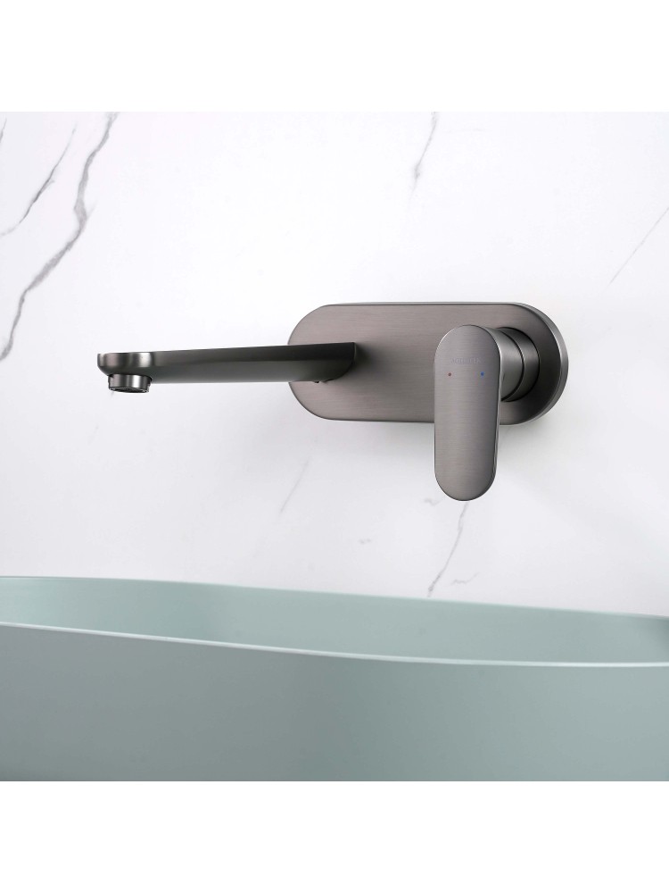 Смеситель для раковины Aquanet Ника настенный скрытого монтажа оружейная сталь AQ1813BGM