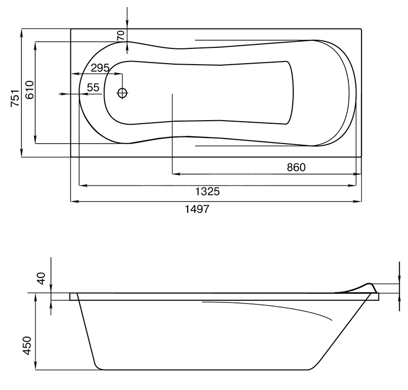 Ванна акриловая Santek Каледония прямоугольная 150х75 см 1.WH30.2.383