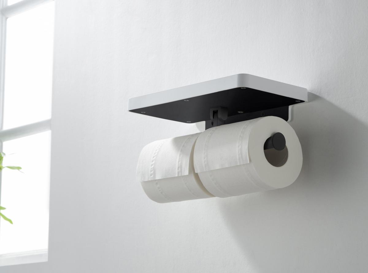 Бумагодержатель двойной с полкой Aquanet Europa матовый черный AQ4919MB