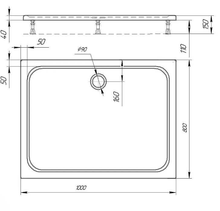 Поддон душевой D-Pol акриловый прямоугольный 100x80x15 см с ножками и панелью DPA-0000009