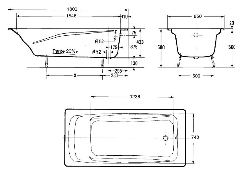 Ванна чугунная Jacob Delafon Repos 180х85 см без отверстий для ручек E2904-00