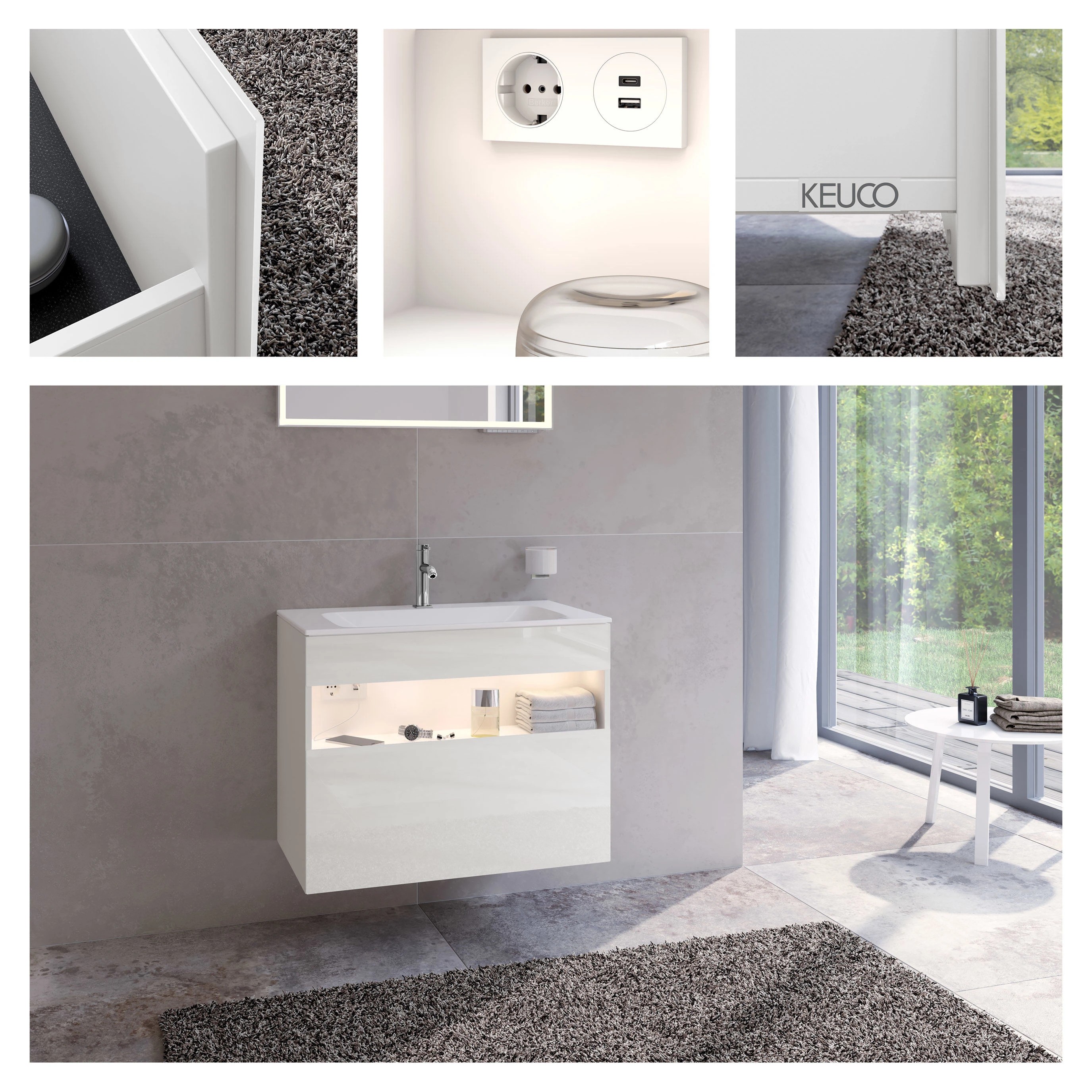 Тумба под умывальник KEUCO Stageline 800x625x490 мм 1 ящик подсветка розетка USB Вулканит 32862970100