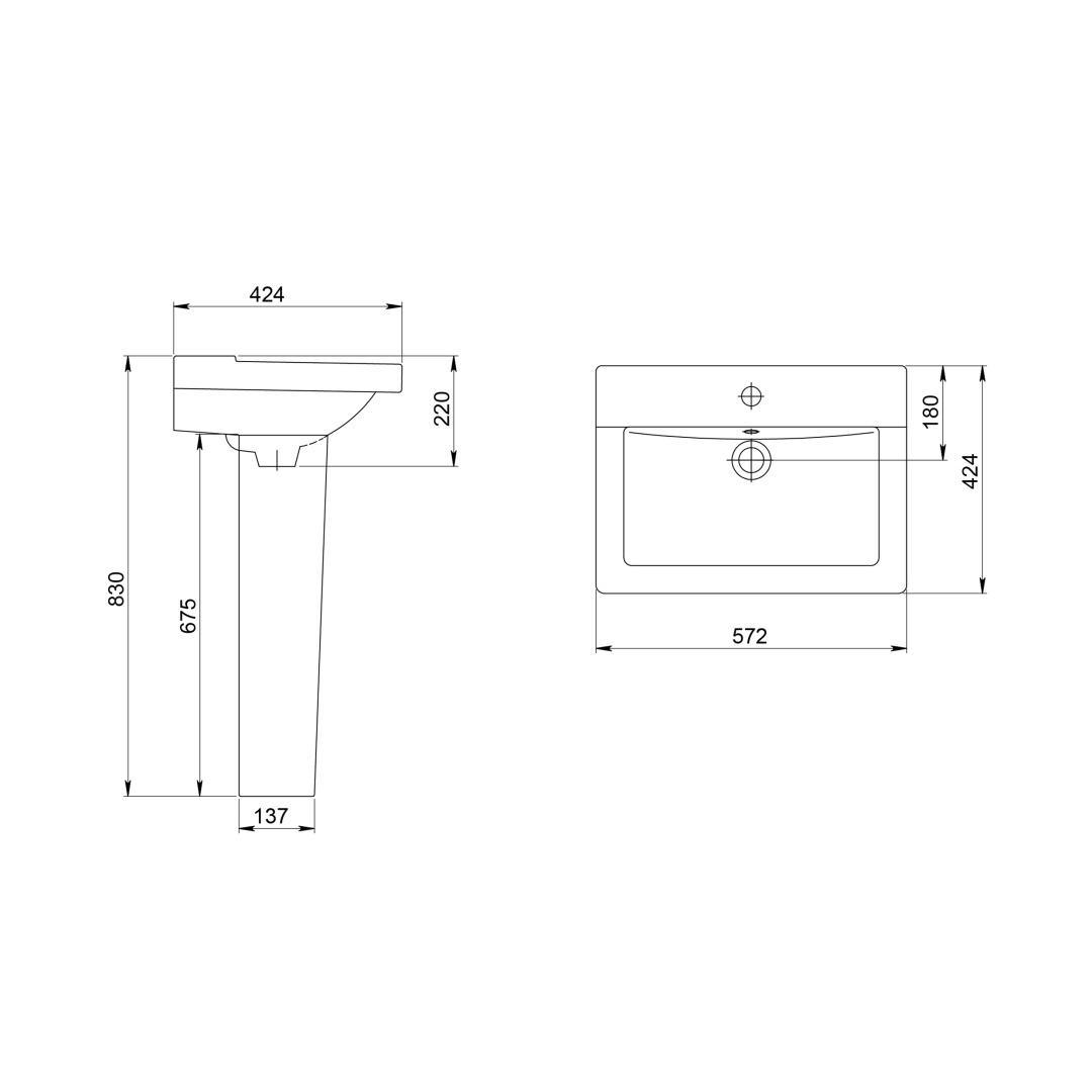 Умывальник Sanita Орион с переливом белый 572х424 мм 1.3110.8.S00.11B.0
