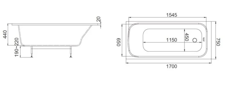 Ванна акриловая Jacob Delafon Odeon Rive Gauche 170x70 см E6D367RU-00
