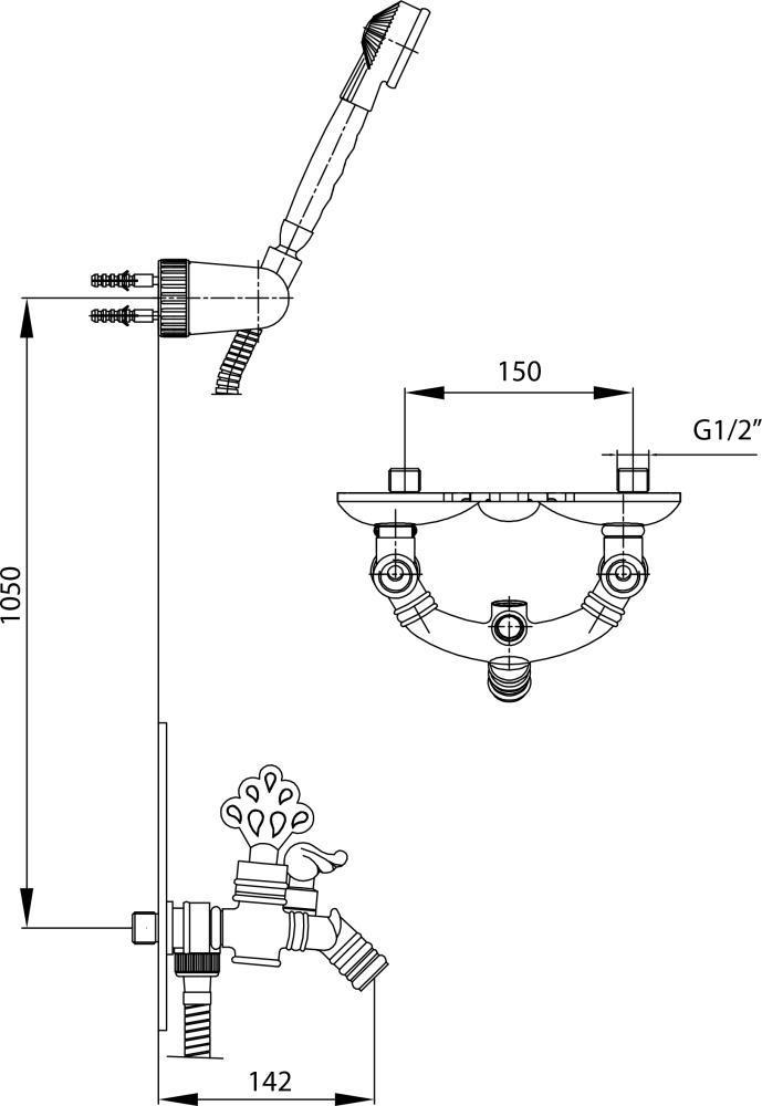 Смеситель для ванны TRES OTTOMAN с душевым комплектом антик лак 102202001EX