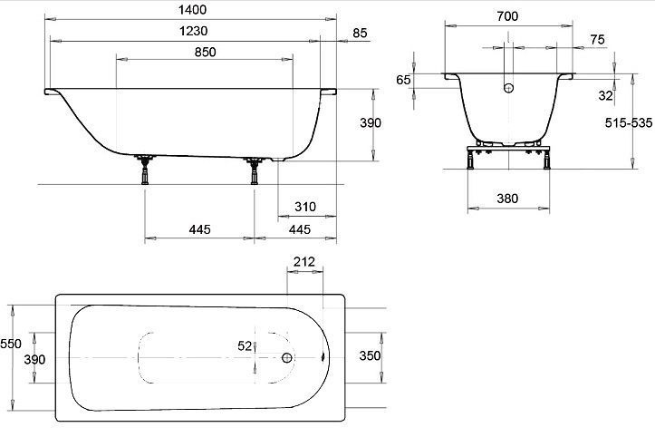 Ванна стальная KALDEWEI Eurowa 309-1 140х70 см 119512030001