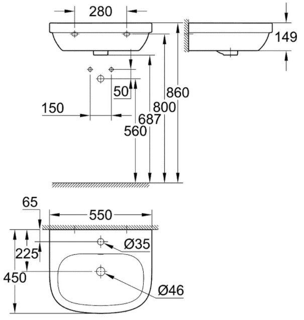 Раковина GROHE Euro Ceramic 55 см 39336000