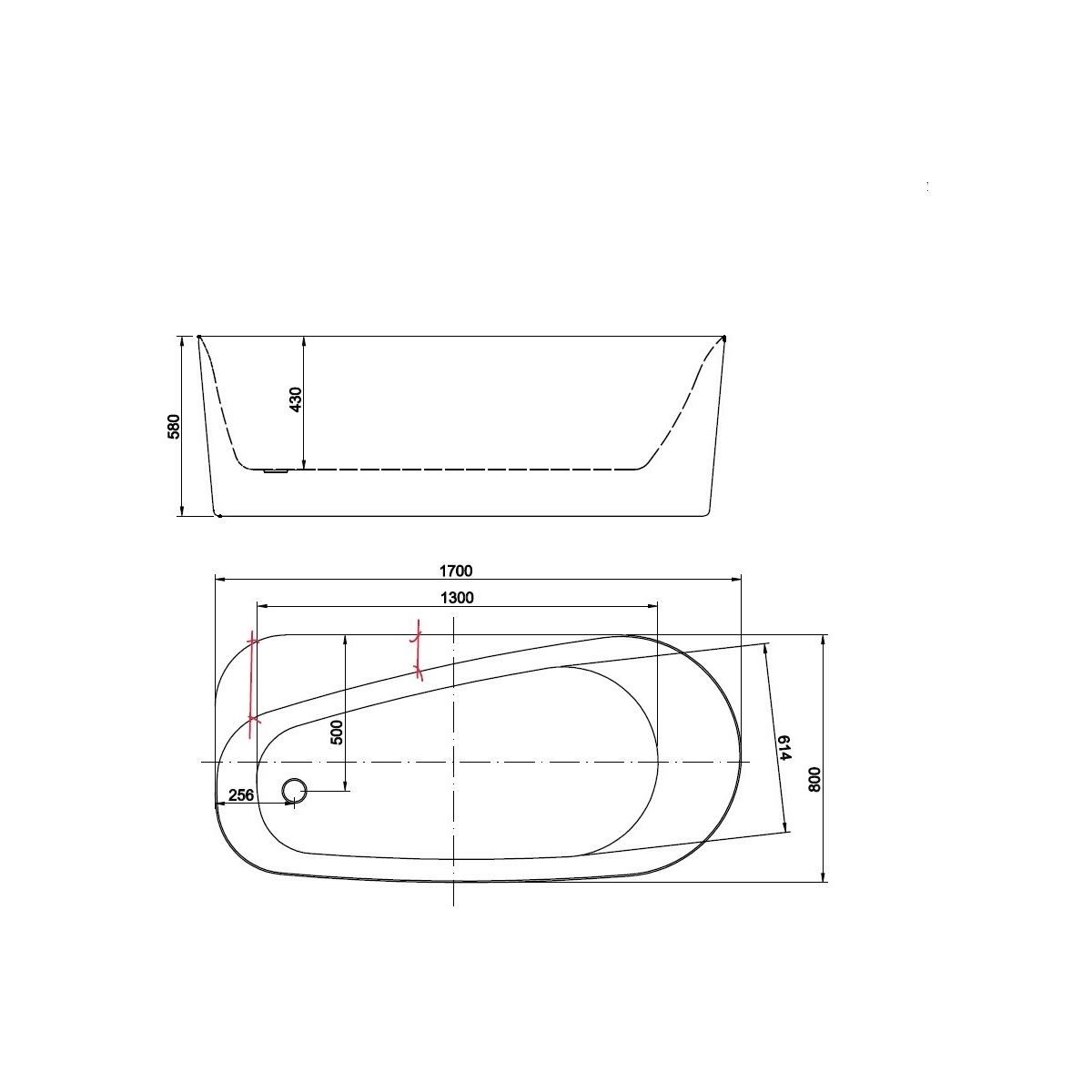 Ванна акриловая отдельностоящая Aquanet ПРИМА 1700x800x580 мм со сливом и ножками AQ-1115780
