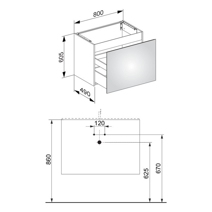 Тумба под умывальник KEUCO PLAN 800x490x605 мм инокс матовый 32962290000