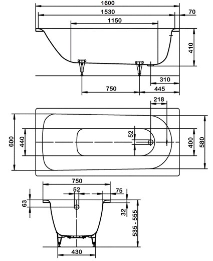 Ванна стальная KALDEWEI Saniform Plus Мод. 372-1 160х75 см с покрытием Easy-Clean 112500013001