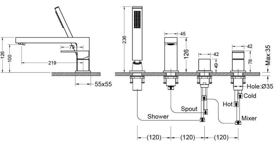 Смеситель на борт ванны Aquanet Libra на 4 отверстия черный матовый AQ1648MB