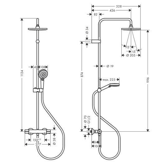 Душевая система с термостатом hansgrohe Vernis Blend Showerpipe 200 26318000