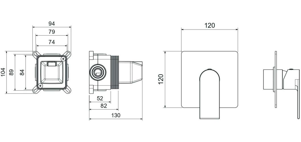 Смеситель для душа Aquanet ЛИРА скрытого монтажа 1 режим (внешняя и скрытая часть) хром AQ1466CR