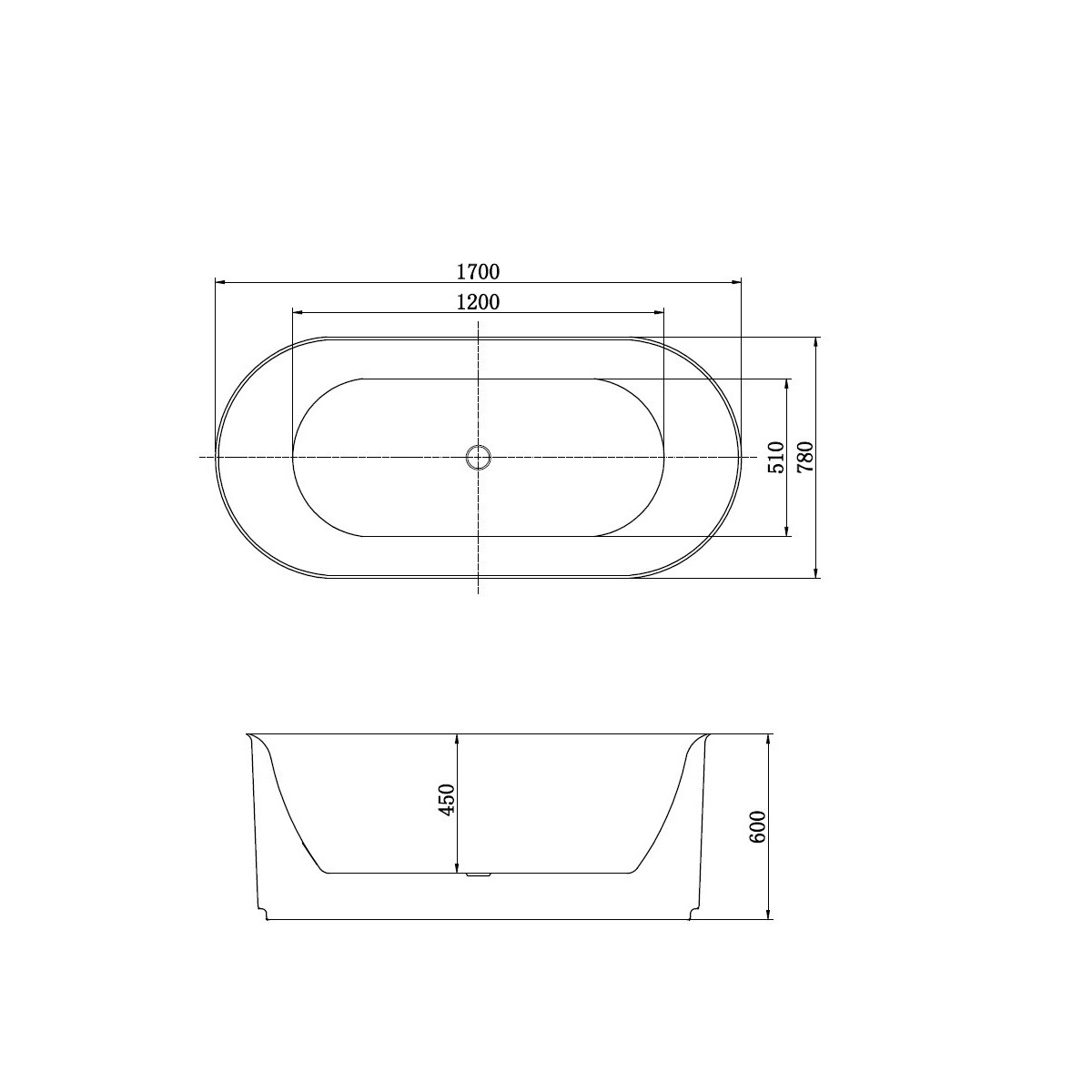 Ванна акриловая отдельностоящая Aquanet МОДЕНА 1700x780x600 мм со сливом и ножками AQ-1163778