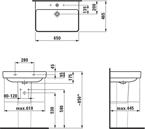 Раковина Laufen Pro S 850x465 мм 8.1096.4.000.104.1