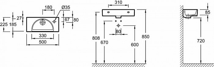 Рукомойник Jacob Delafon Odeon Rive Gauche 50х22 см отверстие справа белый EGO112-56-00