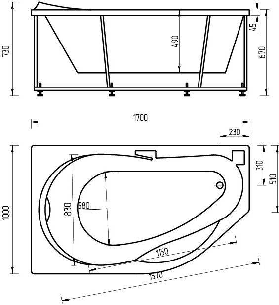 Ванна акриловая Тритон Таурус 170х70 см левая с экраном TAR170-0000084