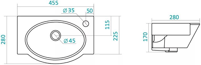 Умывальник Santek Форум 45 см правое отверстие 1.WH11.0.545