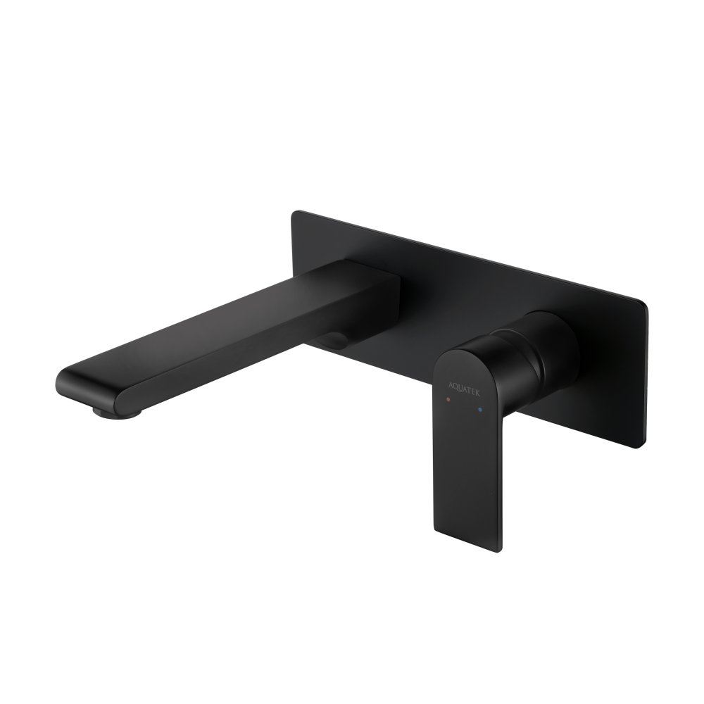 Смеситель для раковины Aquanet Лира настенный комплект со скрытой частью матовый черный AQ1413MB