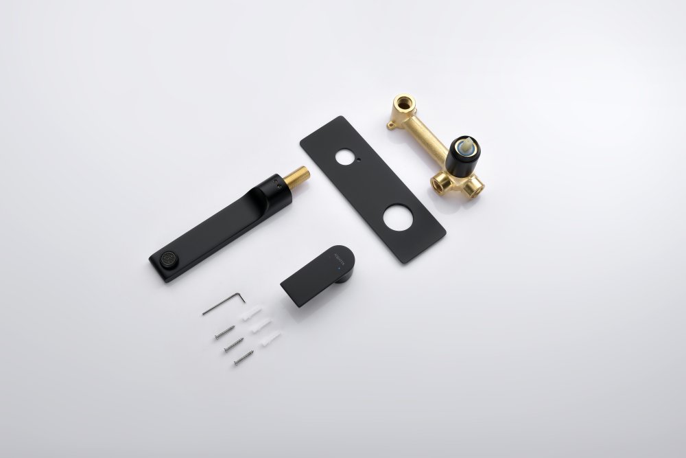 Смеситель для раковины Aquanet Лира настенный комплект со скрытой частью матовый черный AQ1413MB