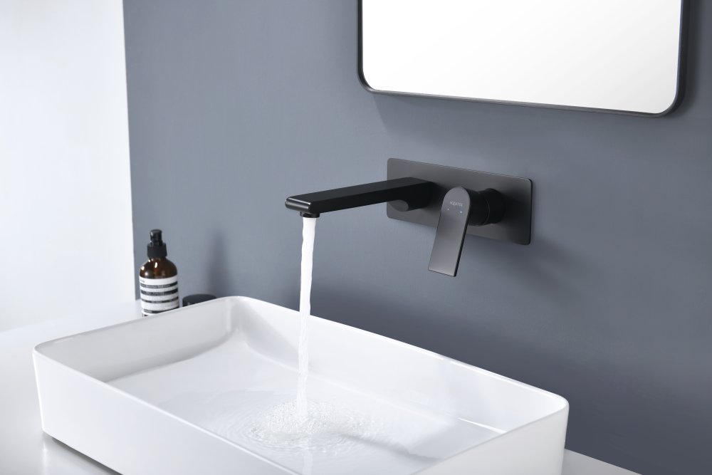 Смеситель для раковины Aquanet Лира настенный комплект со скрытой частью матовый черный AQ1413MB