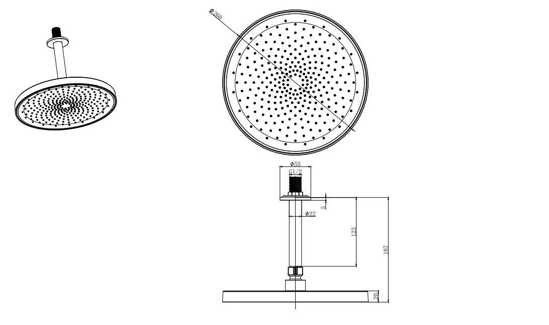 Верхний душ Aquanet AQ2070CR круглый потолочный 260х20 мм хром AQ2070CR