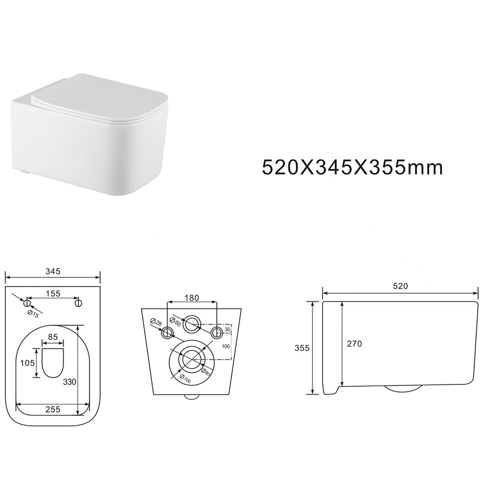Унитаз подвесной Aquanet Квадро Tornado безободковый с сиденьем микролифт AQ1515T-00