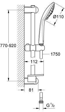 Душевой гарнитур GROHE Euphoria Massage 110 III штанга 900 мм шланг 1750 мм хром 27226001