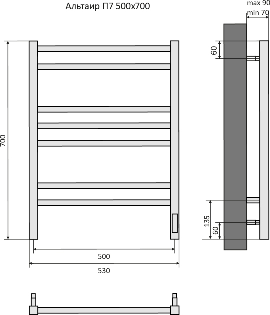 Полотенцесушитель электрический Aquatek Альтаир П7 500х700 мм Quick Touch хром AQ EL KP0770CH