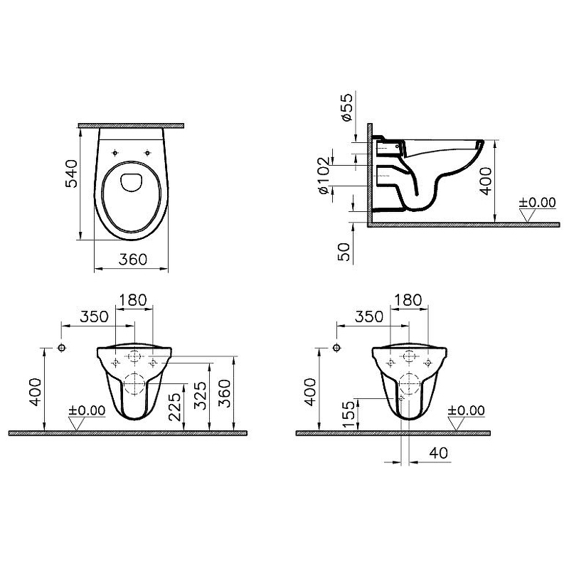 Комплект 4 в 1 VitrA Normus унитаз подвесной с инсталляцией и панелью белый глянец 9773B003-7207