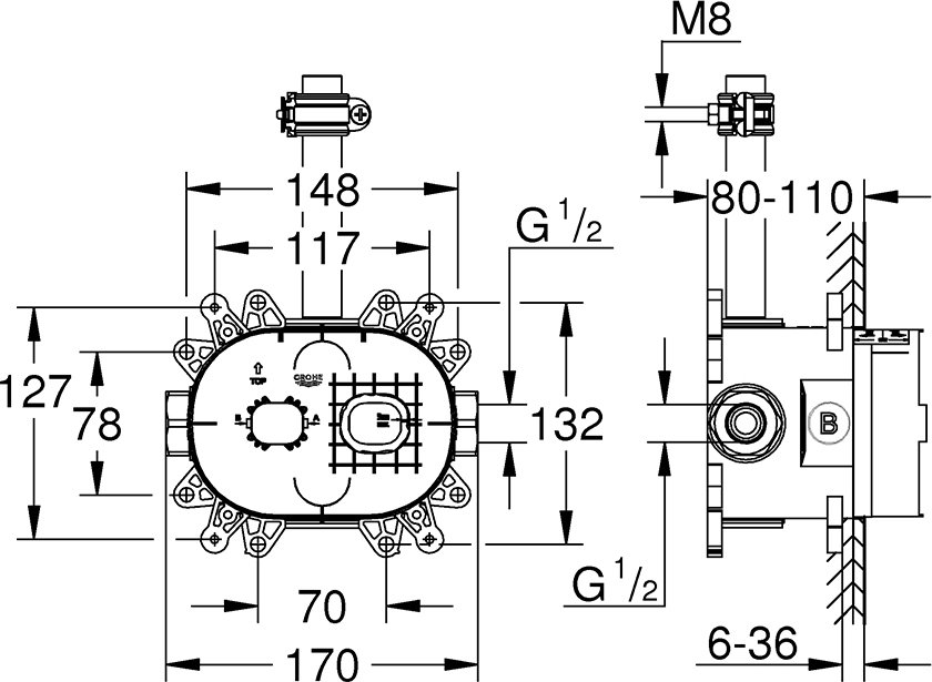 Встраиваемая часть верхнего душа GROHE Rainshower 360 Duo + Mono 26264001