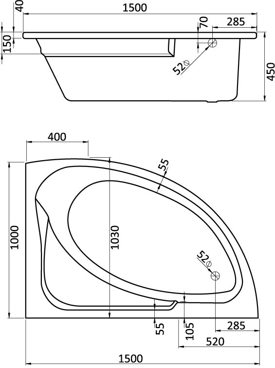 Ванна акриловая асимметричная Triton Гоа 150х100 см правосторонняя белая 1.WH11.2.032