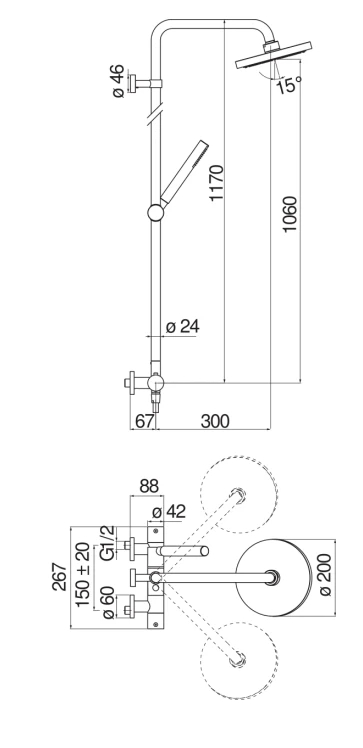 Душевая система термостатическая Paffoni LIVE верхний душ 200 мм хром LV00030/30CR