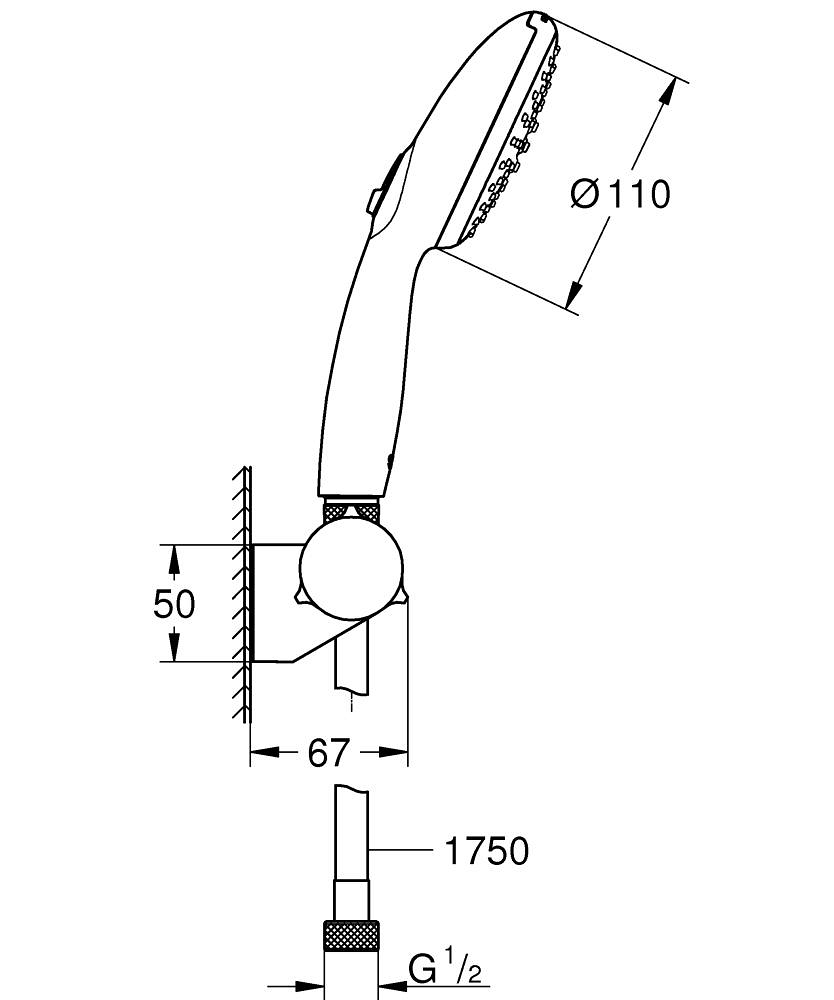 Душевой набор GROHE Tempesta 110 2 режима настенный держатель шланг 1750 мм хром 27601003