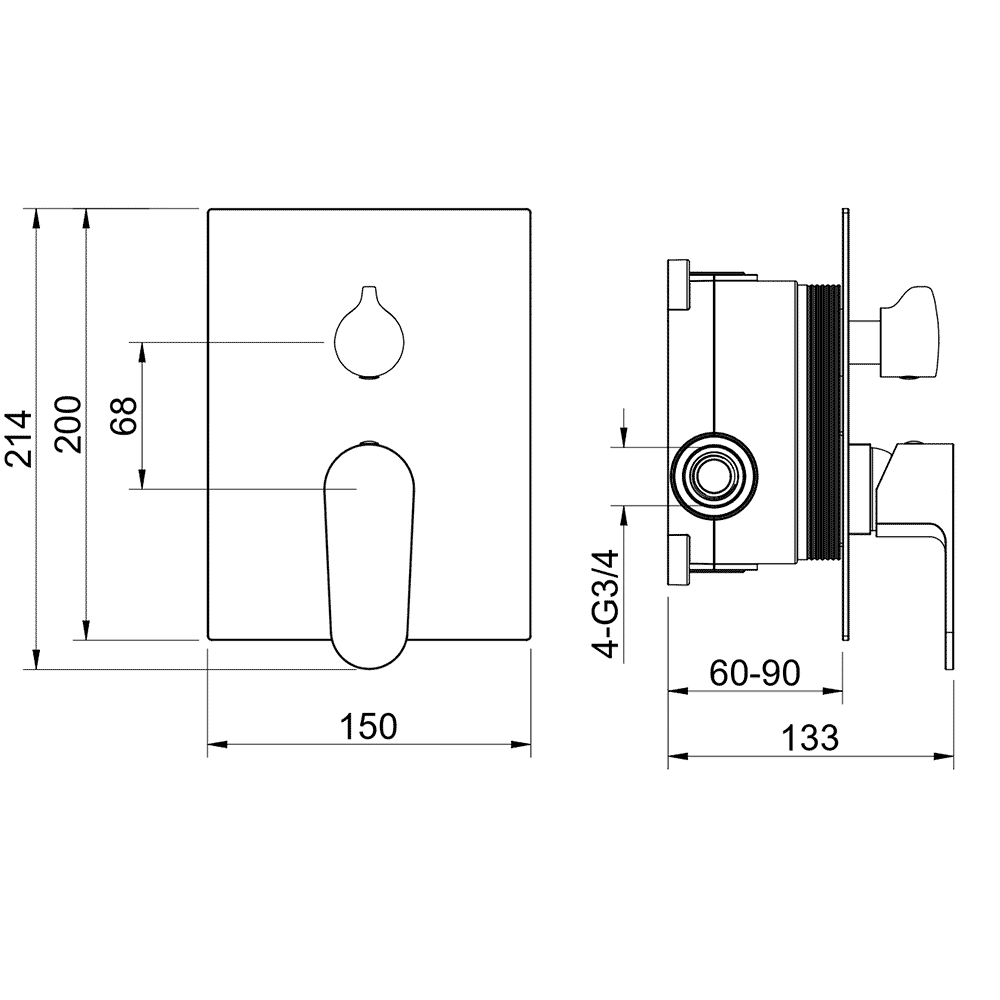 Смеситель для ванны Aquanet Oberon скрытого монтажа 2 режима шлифованное золото AQ1246BG
