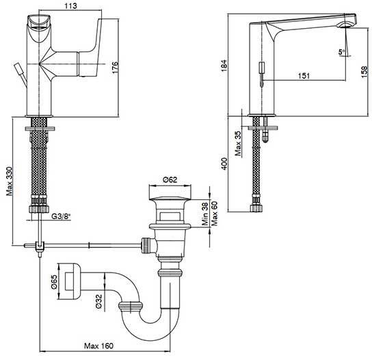 Смеситель для раковины E.C.A. Luna 158 102108973EX