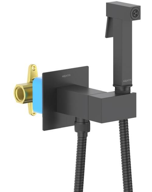 Комплект для гигиенического душа встроенный Aquanet Lira смеситель, лейка, шланг, матовый черный AQ1025MB