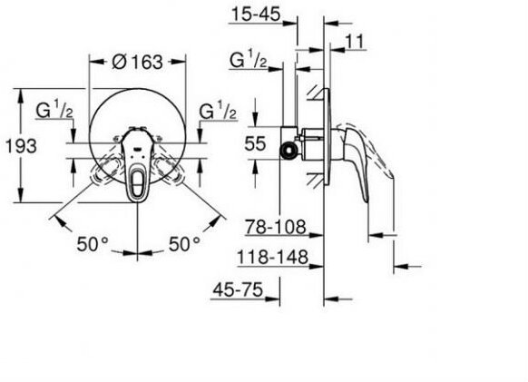 Смеситель для душа GROHE Eurostyle комплект внешняя и встраиваемая части хром 23725003