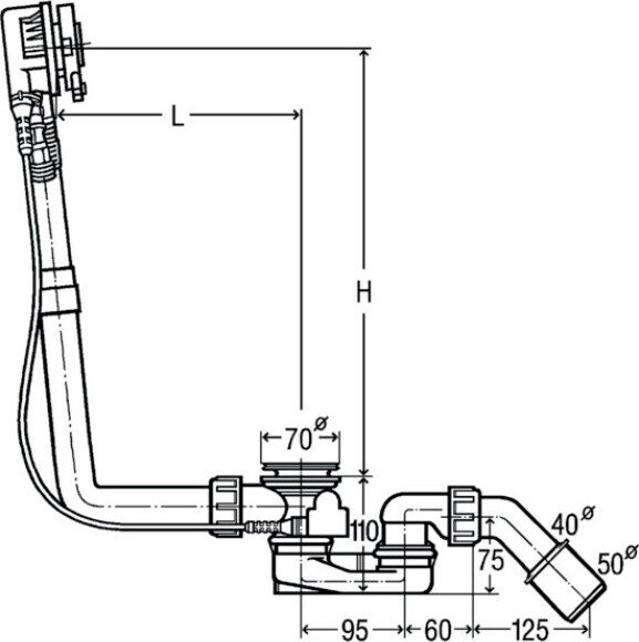 Слив-перелив с наливом Viega Multiplex Trio для ванн с центральным сливом хром 6161.62 727970