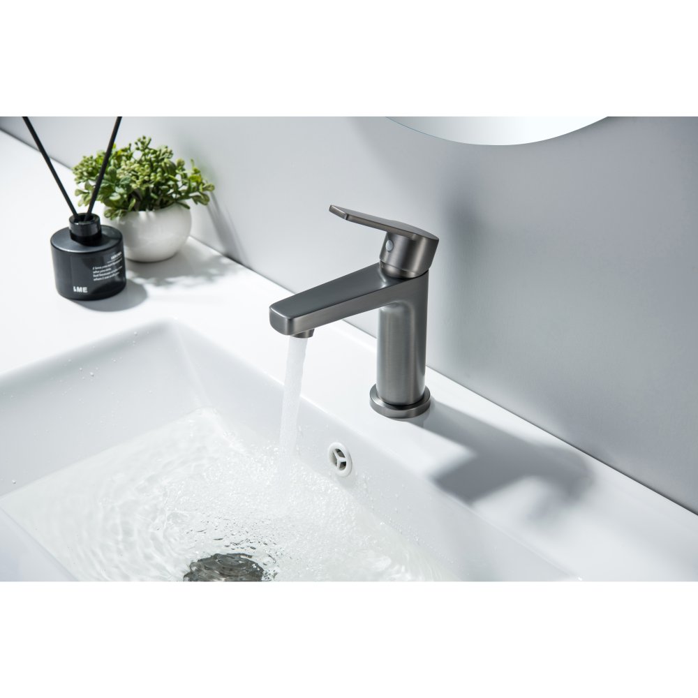 Смеситель для раковины Aquanet Лугано 106 мм без донного клапана оружейная сталь AQ1710BGM