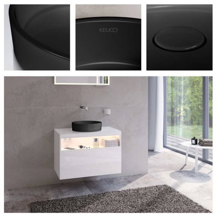 Умывальник керамический KEUCO Stageline D 400 мм без перелива черный 32880570400