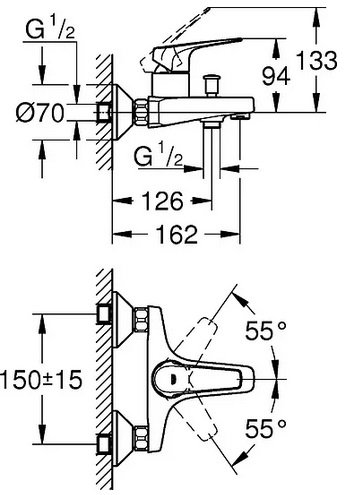 Смеситель для ванны GROHE BauFlow хром 23756000