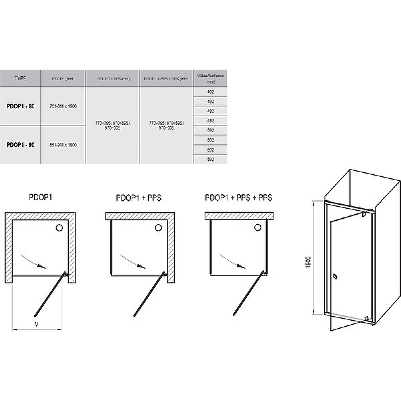 Душевая дверь одноэлементная Ravak Pivot PDOP1-90 черный транспарент 03G70300Z1