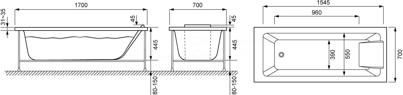 Ванна акриловая Jacob Delafon Sofa прямоугольная 170х70 см E60518RU-00