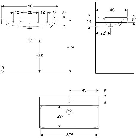 Раковина Geberit Xeno² 900х480 мм с отверстием без перелива 500.531.01.1