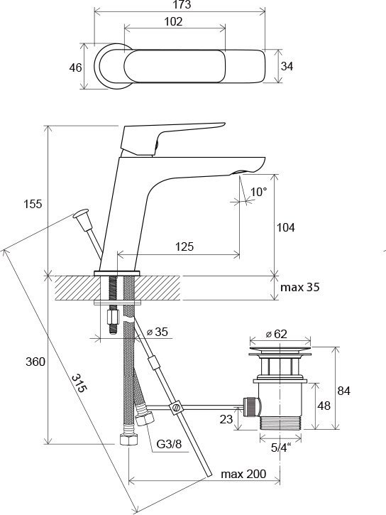 Смеситель для умывальника RAVAK Classic CL 011.00 с донным клапаном X070081