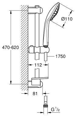 Душевой гарнитур GROHE Euphoria 110 III штанга 600 мм шланг 1750 мм хром 27231001