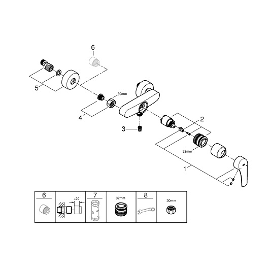 Смеситель для душа GROHE Eurosmart настенный монтаж хром 33555003