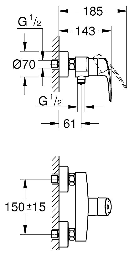 Смеситель для душа GROHE Eurosmart настенный монтаж хром 33555003
